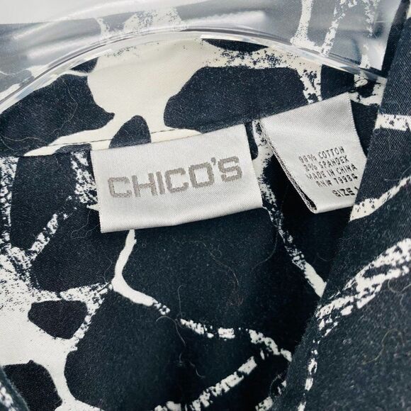 Chico's Size Medium Black & White Floral Long Sleeve Zip Up Shacket Top - Picture 6 of 7